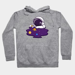 Cute Astronaut Playing Planet And Star In Space Cartoon Hoodie